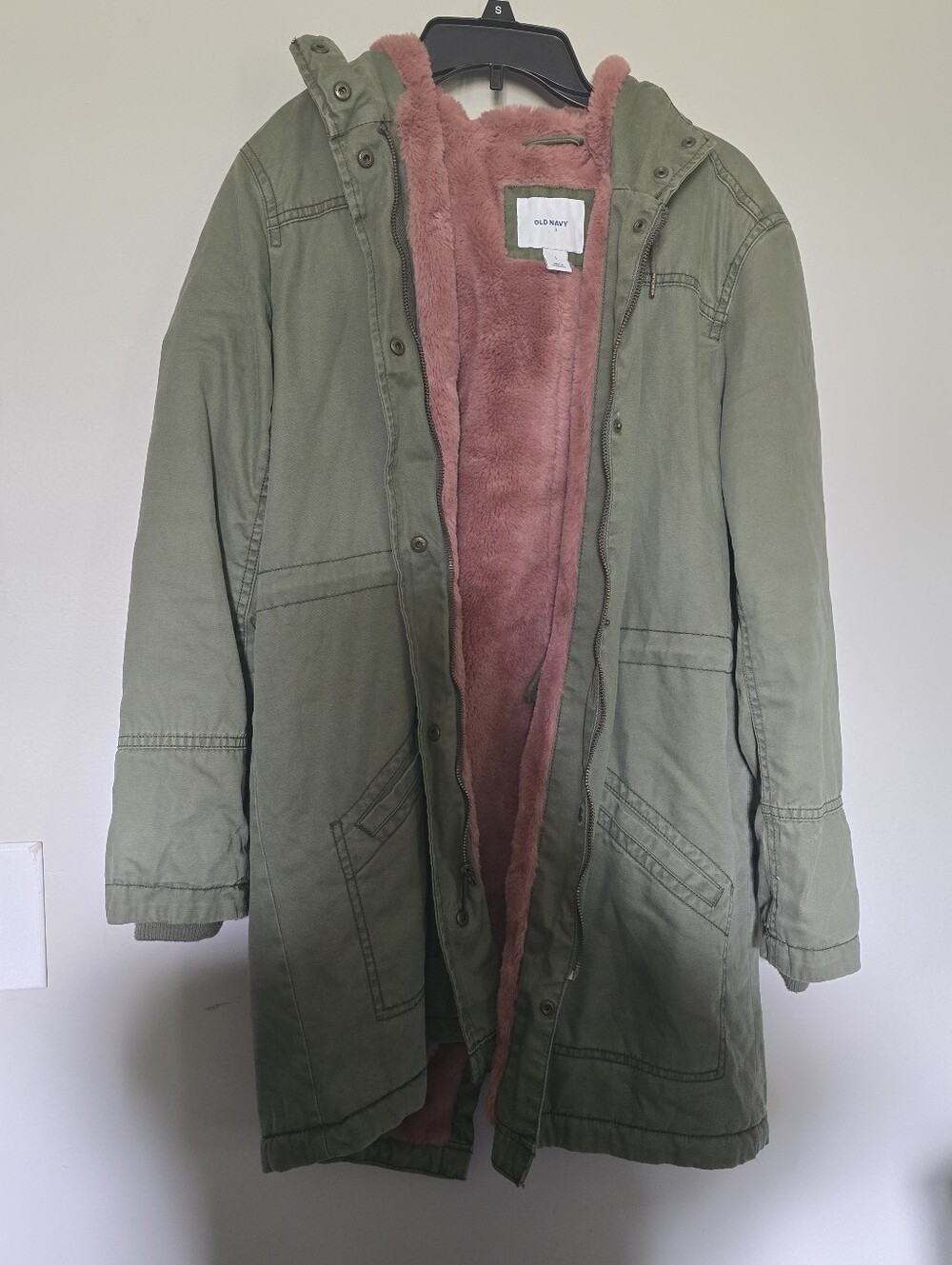 Old Navy Olive Parka with Pink Faux-Fur Lining